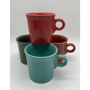 4 Fiesta Ware Coffee Mugs Tom Jerry Ring Handle Homer Laughlin USA Multi Color